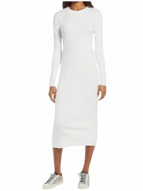 Treasure & Bond ivory Ribbed Knit Midi Dress Long Sleeve Minimalist Size S